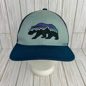 Patagonia Hat Snapback Adjustable Fitz Roy Bear Trucker Teal Ball Cap Blue Mesh